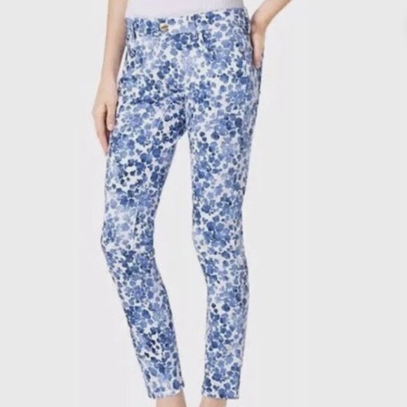 MICHAEL KORS Floral Izzy Cropped Skinny Pants Jeans White/Blue - Size 10 - Picture 1 of 8
